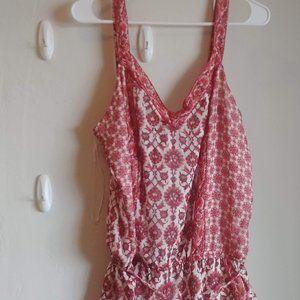 Red and white floral romper